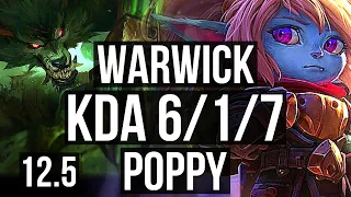 WARWICK vs POPPY (JNG) | 6/1/7, Rank 8 Warwick, 400+ games, Dominating | KR Master | 12.5