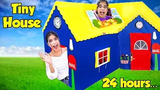 Living in a TINY House for 24 hours!! * ate only 1 SHAPE food*😱