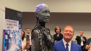 A.I. HUMANOID ROBOT SAYS IT HAS ADAPTED TO HUMANS’ ABSURDITY & EXISTENCE AT 2024 NAB SHOW IN VEGAS