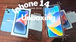 iPhone 14 blue💙 (128gb) aesthetic unboxing + setup🎁