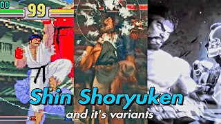 Shin Shoryuken and it's variants in Street Fighter series.