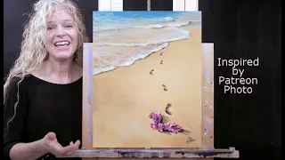 BEACH FOOTSTEPS-Learn How to DRAW & PAINT with Acrylics-Easy Beginner Tutorial-Paint and Sip at Home