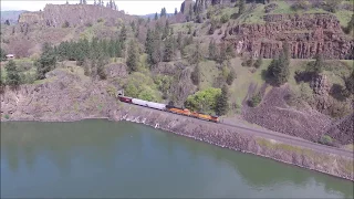 MUST SEE! Aerial view of 2 trains on both sides of the Columbia river!