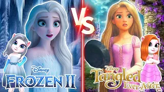 My Talking Angela’m 2 || Frozen Of Elsa ❄️ Vs Tangled Of Rapunzel 👒 In Angela 2 || cosplay