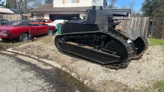 WW1 Tank replica front yard test drive