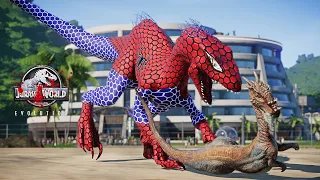 Spider-Man Indoraptor vs Spider-Man T-Rex, Super Hero Dinosaurs Fight Jurassic World Evolution