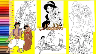 Aladdin Coloring Book Princess Jasmine Prince Ali Genie Rajah & Abu   Disney Coloring Pages