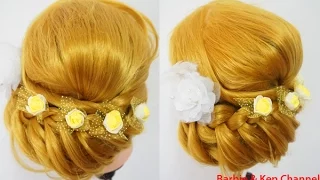 Техника плетения кос #10 - Braided Updo Hairstyle for Medium Long Hair.