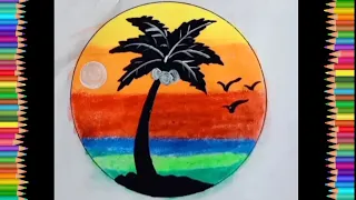 How To Draw Beautiful Sunset in the Beach ⛱️ || How To Draw Easy scenery|| Simple Landscape scenery