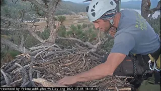 Big Bear Eagle~Nate Goes Up To Big Bear Nest For Cam Maintenance! Moves Shadow's Pine Cone 😊 10.5.21
