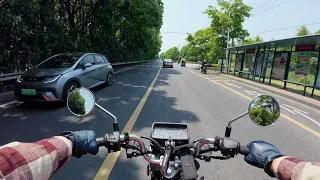 [Pure Sound | 4K]Honda  CG125 along the side of Taipu River 太浦河 and Tai Lake 太湖 in SHANGHAI