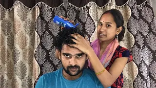 Routine Hair Oiling & Massage On My Husband Hair Pouring With My Hands In Real Sounds