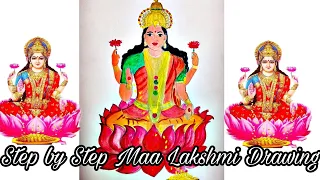 How To Draw Maa Lakshmi For Beginners Step by Step , Maha Laxmi Drawing , Ma Laxmi Drawing Tutorial