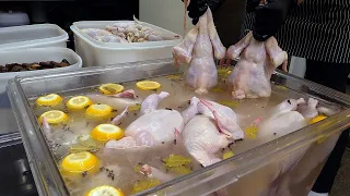 줄서서 먹는 능이버섯 장작구이 통닭, 자가제면 메밀 막국수 / oak firewood roasting chicken - korean street food