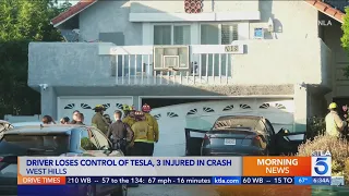 3 injured after Tesla driver loses control, crashes into garage