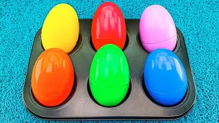 Magic Satisfying Video | Glossy Surprise Eggs in Color Tray with Rainbow Slime & Candy PlayDoh ASMR