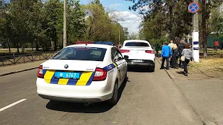 Skoda Rapid Ukrainian patrol police make a traffic stop