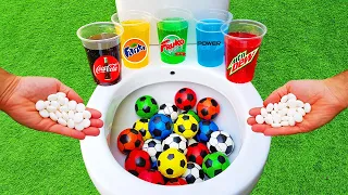 Experiment: Football VS Coca Cola Zero, Fanta, Mtn Dew, Powerade, Mirrinda and Mentos in the toilet