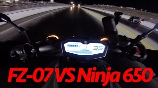 Yamaha FZ-07 MT-07 VS Kawasaki Ninja 650 - 1/4 Drag Race - Short Version