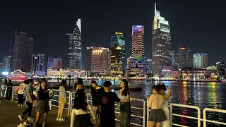 Walking Ho Chi Minh City (Saigon) Vietnam at Night | Ba Son Bridge, Nguyễn Huệ Street