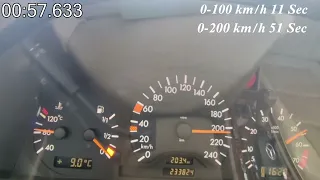 Mercedes C180 W202 5G-Tronic Acceleration 0-200 km/h Vmax