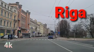 Driving in Riga. Latvia. 4K. Rīga. Latvija.  Lockdown time. European city.