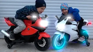 Funny Kids Ride on Power Wheels Cross Bikes Helping each other / Children's Bike / Biker Toys