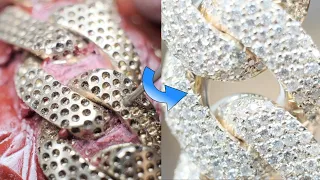 process of making full iced out cuban chain/diamond pave setting/