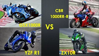 YAMAHA YZF-R1 2020 vs KAWASAKI ZX10r vs SUZUKI GSX1000R vs HONDA CBR1000RR-R Fireblade SP