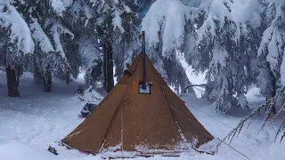 Hot Tent Camping In Snow & Heavy Rain Video Compilation