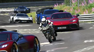 Kawasaki Ninja H2R Supercharger vs Mercedes-Benz AMG One at Nordschleife