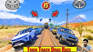 GTA 5 TOYOTA Cars Vs TATA Cars Dangerous Train Track Drag Race GTA 5