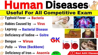 Diseases Gk | Human Disease Gk MCQs | Viral, Bacterial Fungal Diseases | Disease Gk Questions