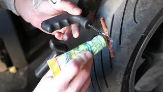 Repairing a tubeless motorcycle tire with a harness with your own hands. Nail puncture