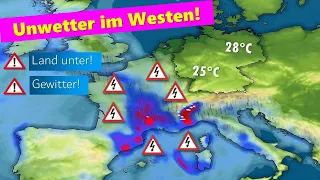 Kurzwetter: Unwetter in Westeuropa, volle Lotte Sommerwetter am Dienstag!