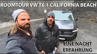 ROOMTOUR VW T6.1 California Beach, Test eine Nacht und Erfahrung, Kritik und Lob, Campervan Test