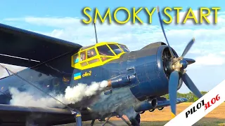 Retro Aircraft Radial Engine Smoky Start Up with Sound | Antonov-2 Flight