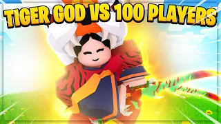 1 TIGER GOD vs 100 PLAYERS... (Roblox Bedwars)