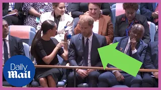 Meghan Markle passes water to coughing woman with Prince Harry at United Nations