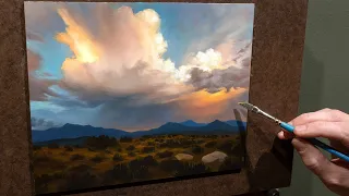Storm Cloud Oil Painting "Magnificence" - Mountain Landscape with Thunderstorm