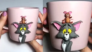 Tom and Jerry Clay Art | Clay Mug Decoration | Polymer clay art on mug | Mug Decoration at home