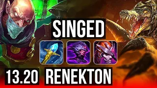 SINGED vs RENEKTON (TOP) | Quadra, 900+ games, 1.5M mastery, Comeback, Godlike | KR Master | 13.20