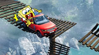 Spongebob Reaction: Cars vs Broken Bridge | BeamNG Drive Car Crashes - Woa Doodland