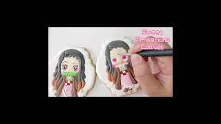 如何制作[ 鬼灭之刃 - 弥豆子 ] 糖霜饼干 制作  How to Decorate Kimetsu No Yaiba - Kamado Nezuko Royal Icing Cookies