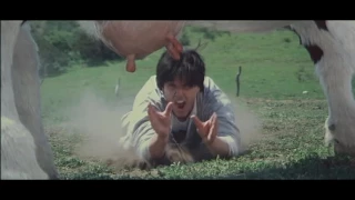 Kung Pow blooper reel except it fills the whole frame and the music's dipped