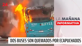 Dos buses son quemados por encapuchados en cercanías del Liceo de Aplicación | 24 Horas TVN Chile