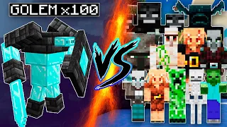 Diamond Golems Army vs All Minecraft Mobs | Golemania Mod And Minecraft Mobs Mob Battle  1.19.3