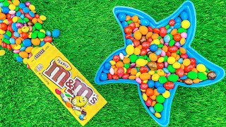 Satisfying Video ASMR l Glitter BathTub Star Full of M&Ms & Rainbow Skittles with Magic Candy Mixing