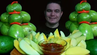 ASMR EATING GREEN MANGO with SPICY SHRIMP PASTE | Mangga with Bagoong Mukbang | TAGAUMA TV