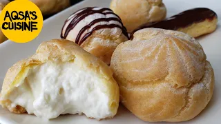 CREAM PUFFS AND ECLAIRS WITH & WITHOUT OVEN RECIPE || by Aqsa's Cuisine